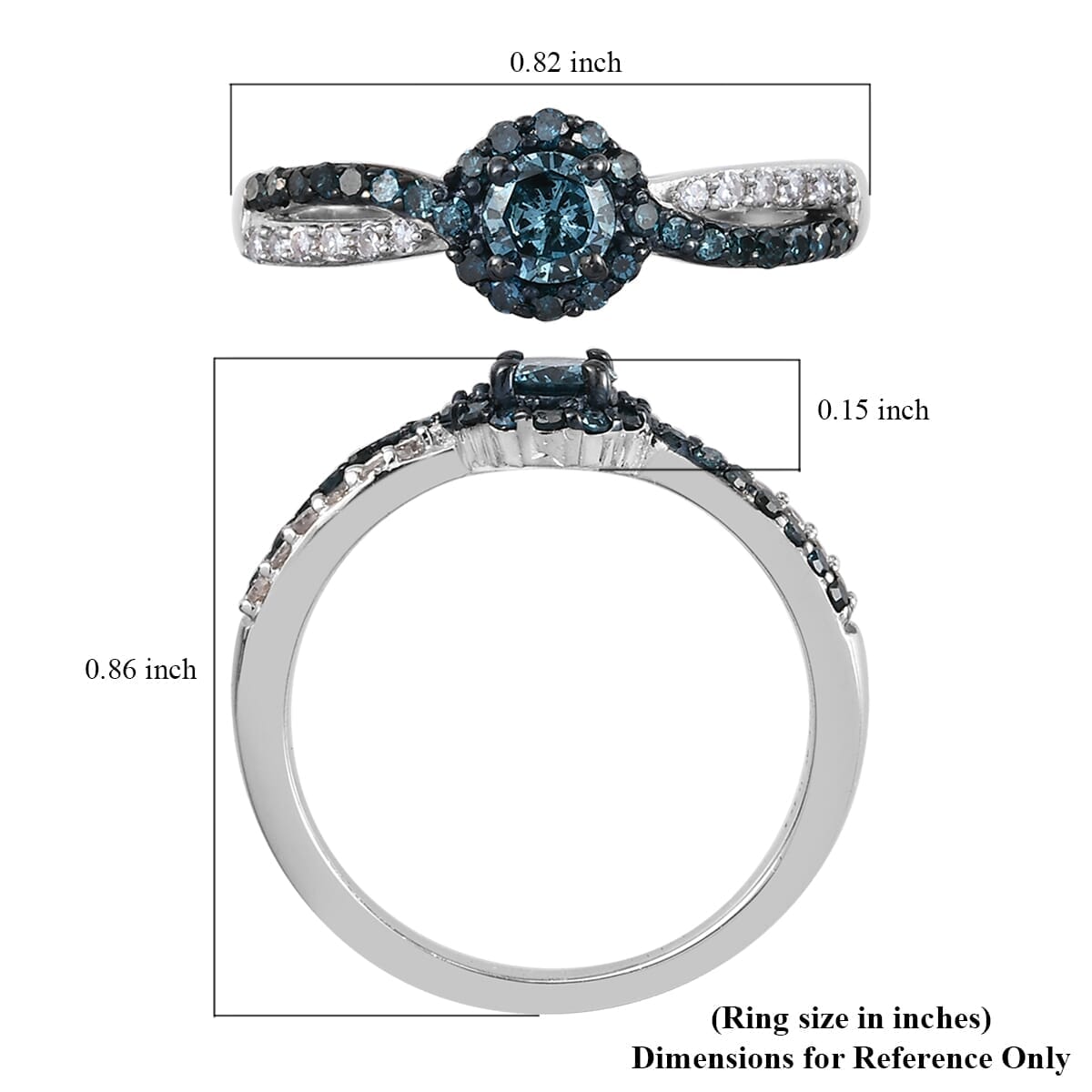 Venice Blue Diamond I1-I2 and Diamond Ring in Sterling Silver (Size 10.0) 0.50 ctw image number 5