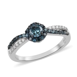 Venice Blue Diamond I1-I2 and White Diamond Ring in Sterling Silver (Size 6.0) 0.50 ctw