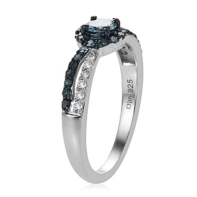 Venice Blue Diamond I1-I2 and Diamond Ring in Sterling Silver (Size 9.0) 0.50 ctw