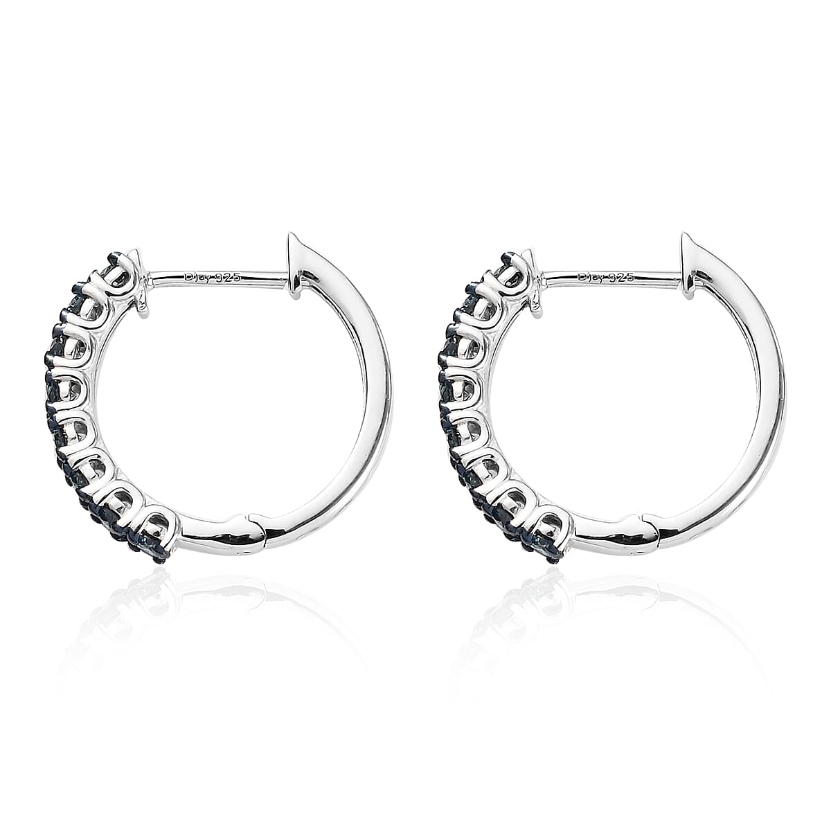 Venice Blue Diamond I1-I2 Hoop Earrings in Rhodium & Platinum Over Sterling Silver 1.00 ctw