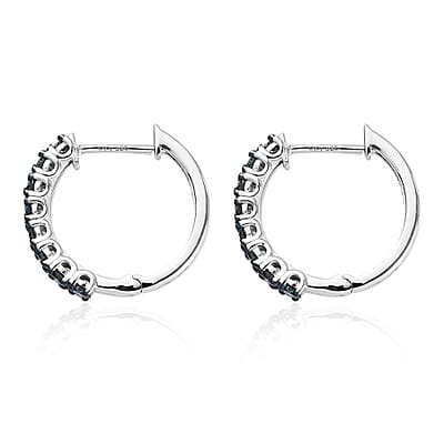Venice Blue Diamond I1-I2 Hoop Earrings in Rhodium & Platinum Over Sterling Silver 1.00 ctw