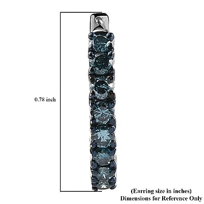 Venice Blue Diamond I1-I2 Hoop Earrings in Rhodium & Platinum Over Sterling Silver 1.00 ctw