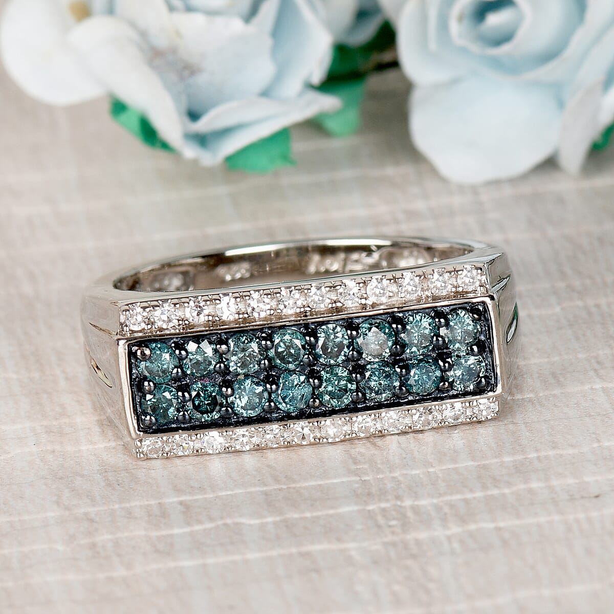 Venice Blue Diamond I1-I2 and Diamond Men's Ring in Sterling Silver 1.00 ctw image number 1