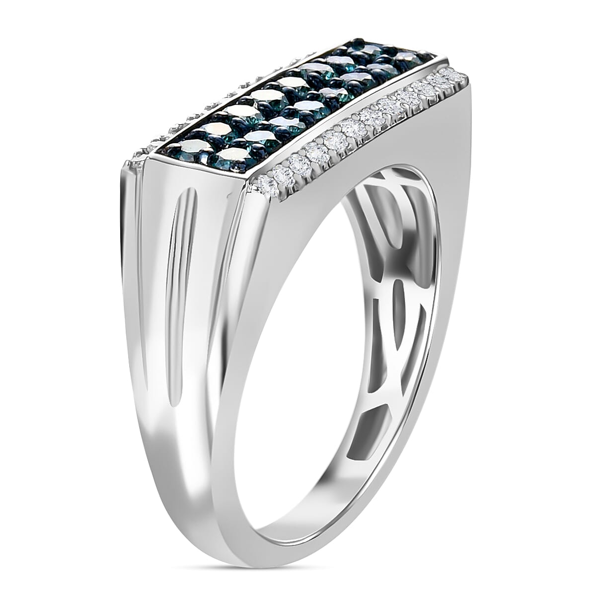 Venice Blue Diamond I1-I2 and Diamond Men's Ring in Sterling Silver 1.00 ctw image number 3