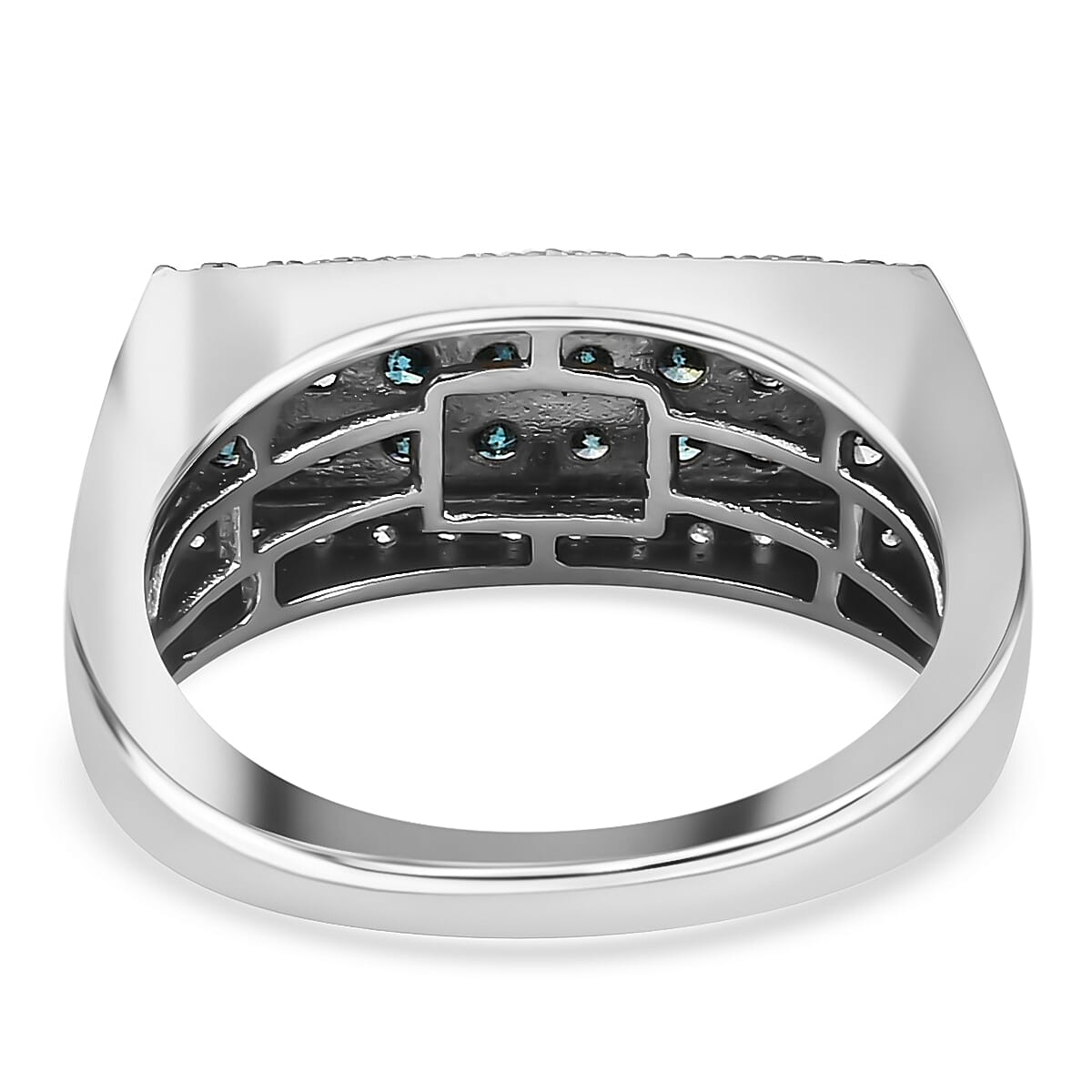 Venice Blue Diamond I1-I2 and Diamond Men's Ring in Sterling Silver 1.00 ctw image number 4
