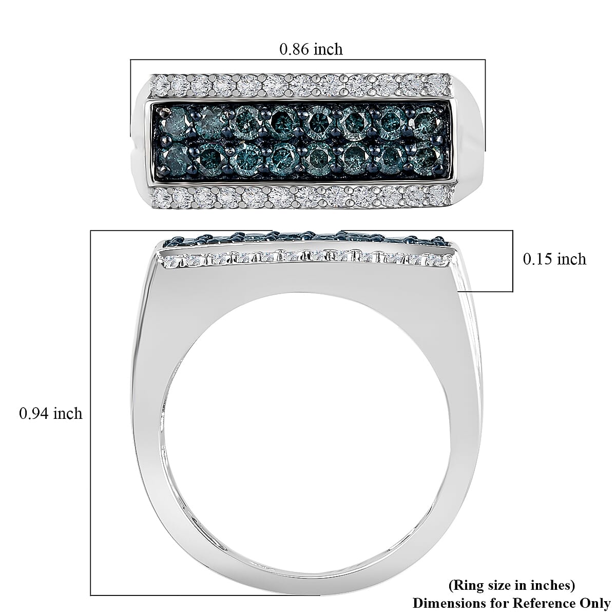Venice Blue Diamond I1-I2 and Diamond Men's Ring in Sterling Silver 1.00 ctw image number 5