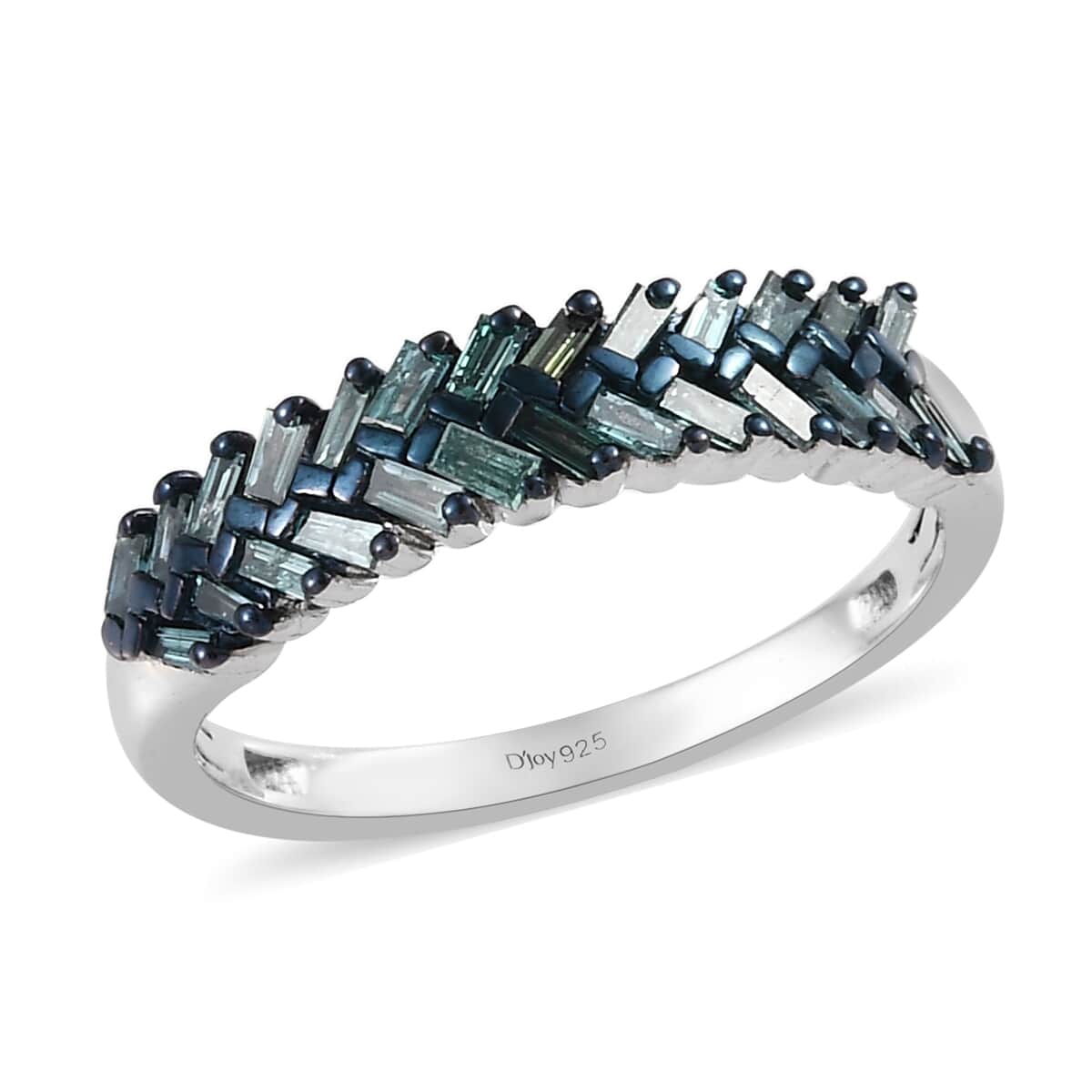 Venice Blue Diamond I1-I2 Double Row Ring in Rhodium & Sterling Silver (Size 8.0) 0.33 ctw image number 0