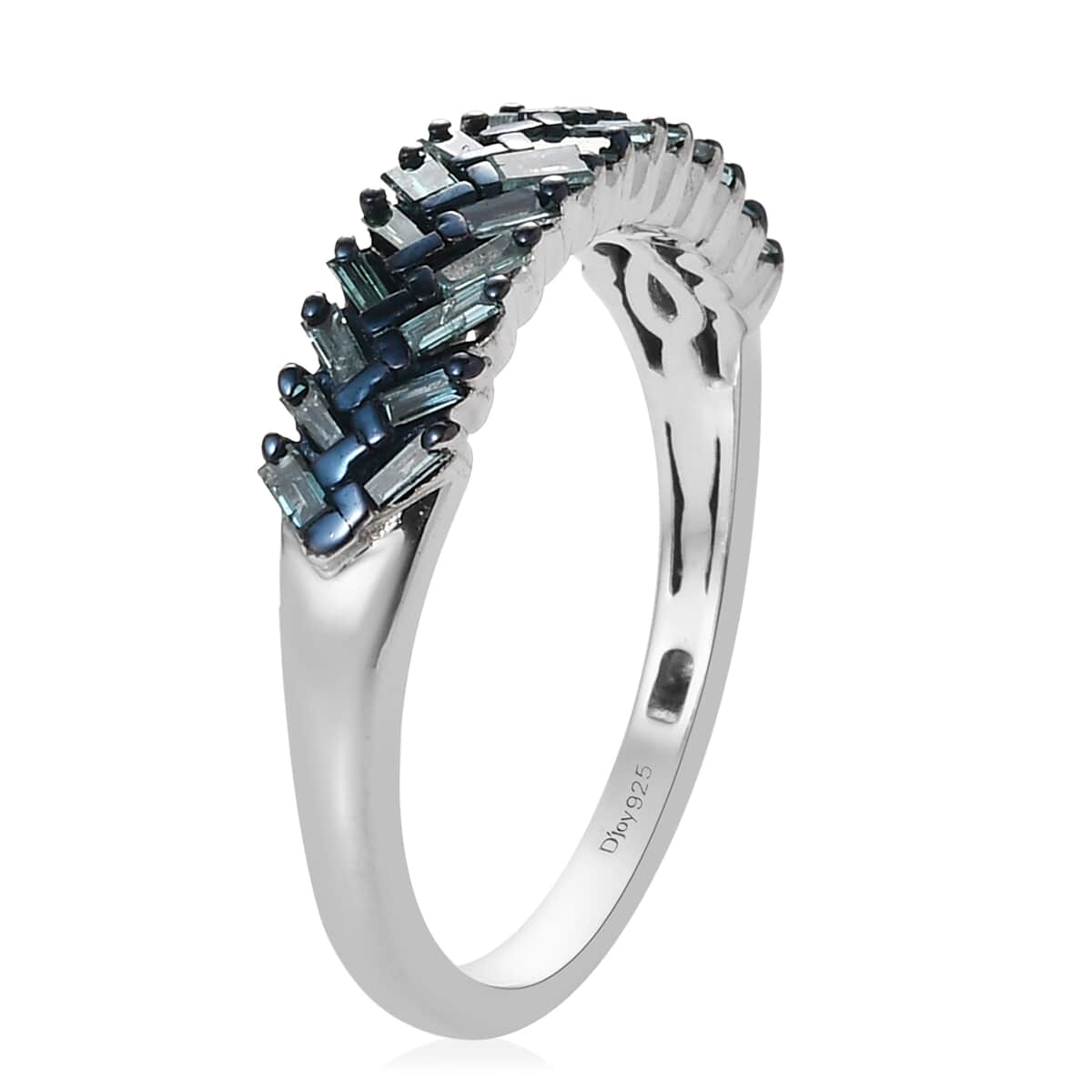 Venice Blue Diamond I1-I2 Double Row Ring in Rhodium & Sterling Silver (Size 8.0) 0.33 ctw image number 3