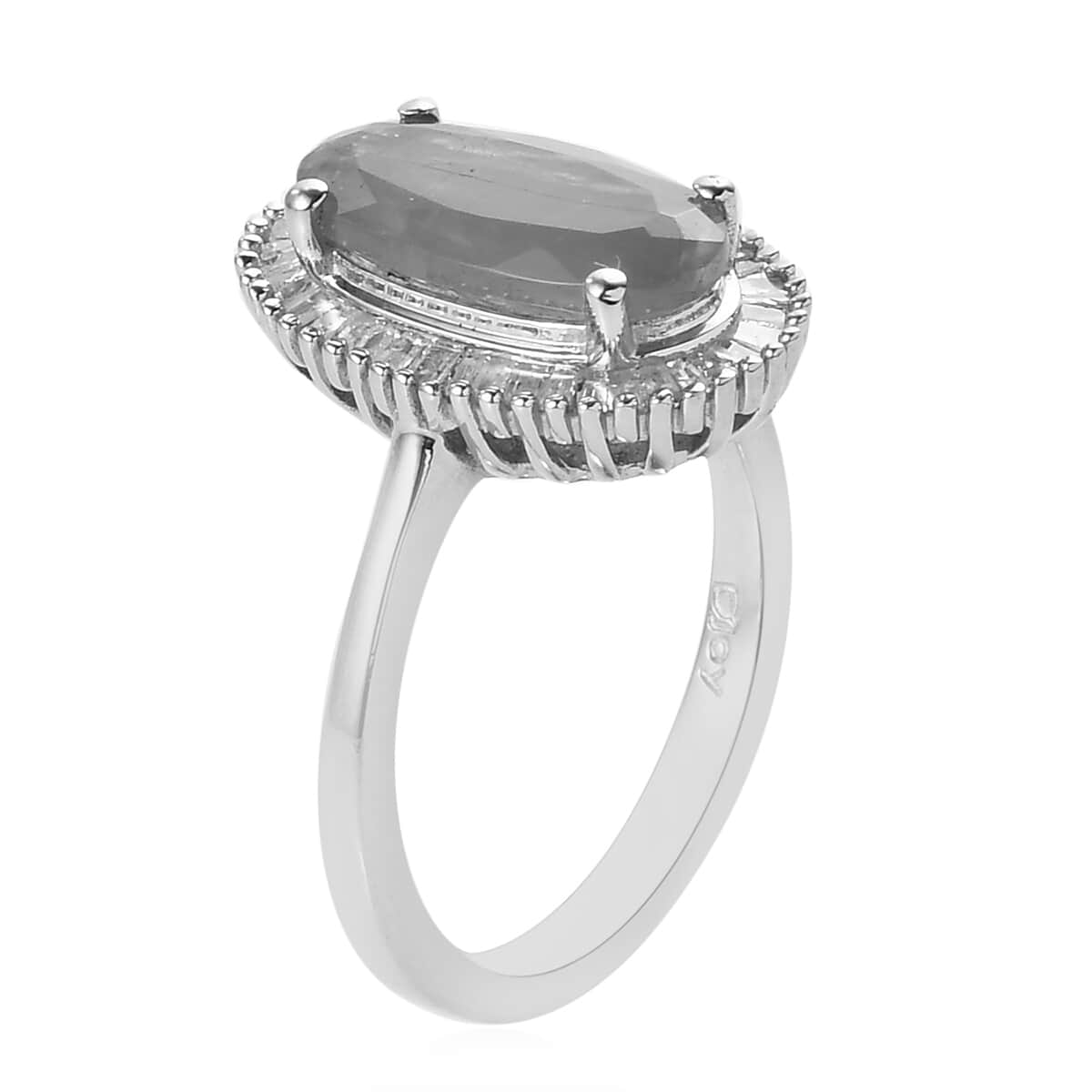 Grandidierite and Diamond Halo Ring in Platinum Over Sterling Silver (Size 8.0) 2.25 ctw image number 3
