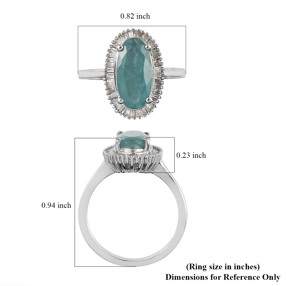 Grandidierite and Diamond Halo Ring in Platinum Over Sterling Silver (Size 8.0) 2.25 ctw image number 5
