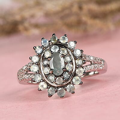 Premium Narsipatnam Alexandrite and Natural White Zircon Cocktail Ring in Platinum Over Sterling Silver (Size 10.0) 1.10 ctw