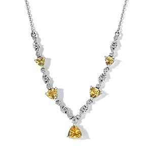 Brazilian Golden Apatite and White Zircon Necklace 18-20 Inches in Platinum Over Sterling Silver 4.15 ctw