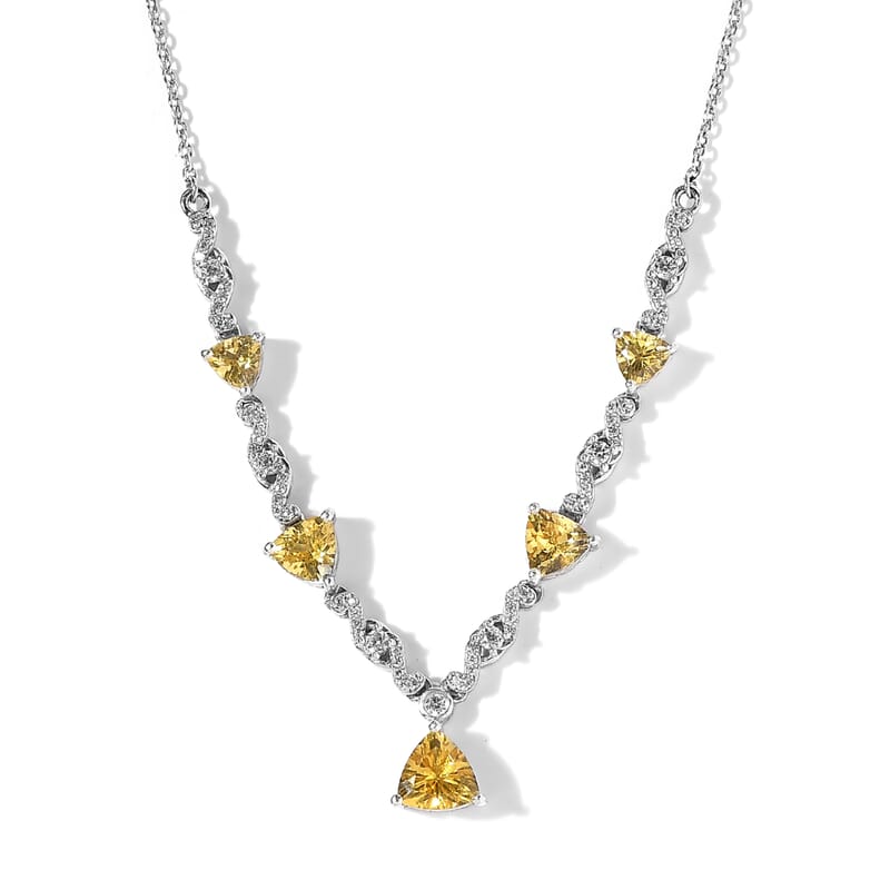 Brazilian Golden Apatite and White Zircon Necklace 18-20 Inches in Platinum Over Sterling Silver 4.15 ctw