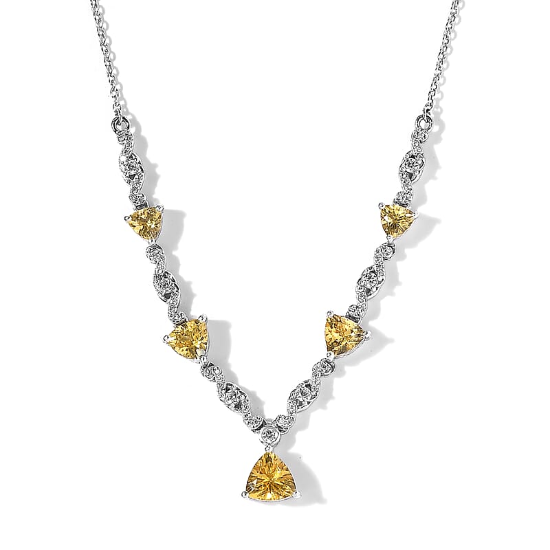Brazilian Golden Apatite and White Zircon Necklace 18-20 Inches in Platinum Over Sterling Silver 4.15 ctw