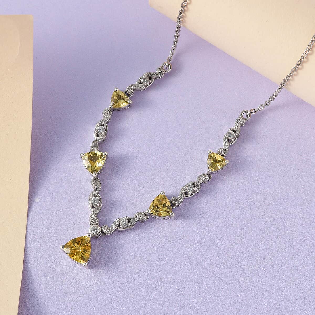 Brazilian Golden Apatite and White Zircon Necklace 18-20 Inches in Platinum Over Sterling Silver 4.15 ctw image number 1