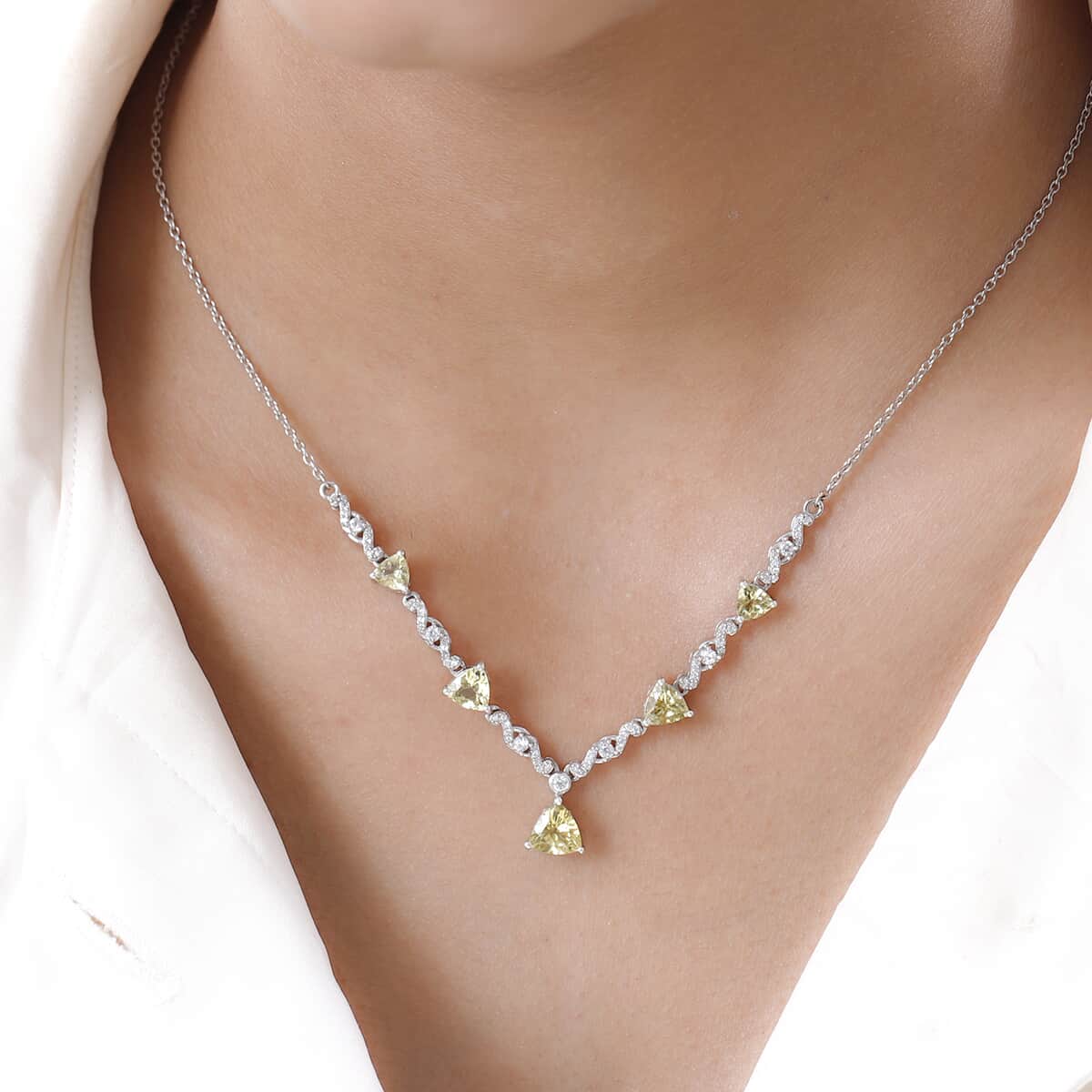 Brazilian Golden Apatite and White Zircon Necklace 18-20 Inches in Platinum Over Sterling Silver 4.15 ctw image number 2