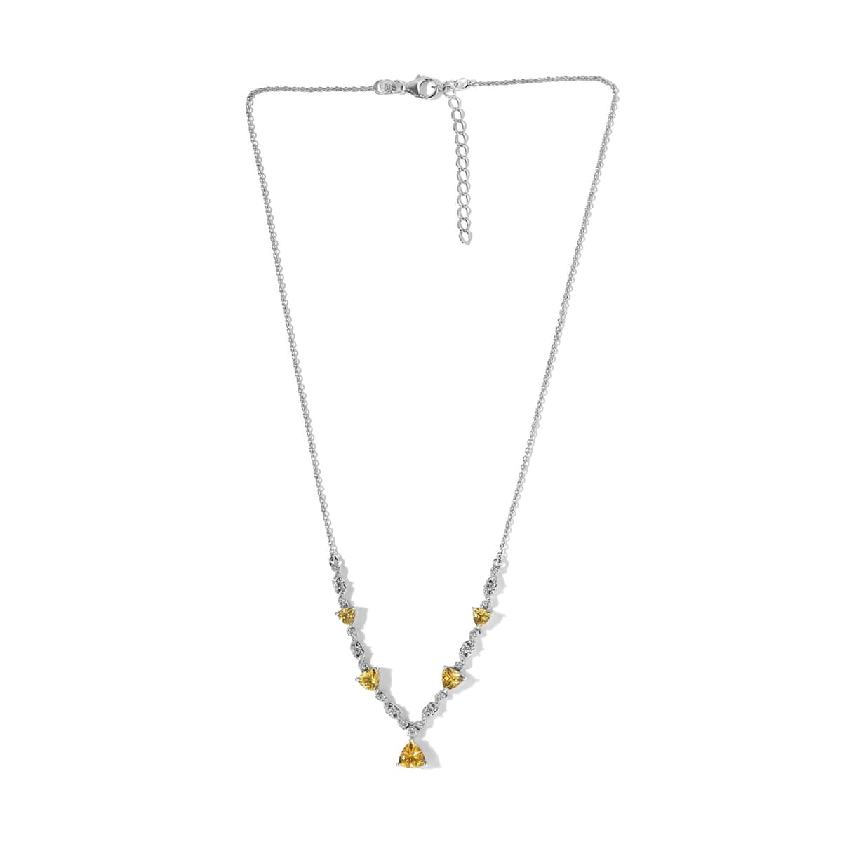 Brazilian Golden Apatite and White Zircon Necklace 18-20 Inches in Platinum Over Sterling Silver 4.15 ctw image number 3