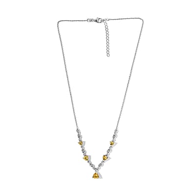 Brazilian Golden Apatite and White Zircon Necklace 18-20 Inches in Platinum Over Sterling Silver 4.15 ctw