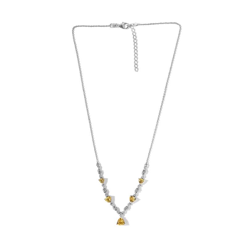 Brazilian Golden Apatite and White Zircon Necklace 18-20 Inches in Platinum Over Sterling Silver 4.15 ctw