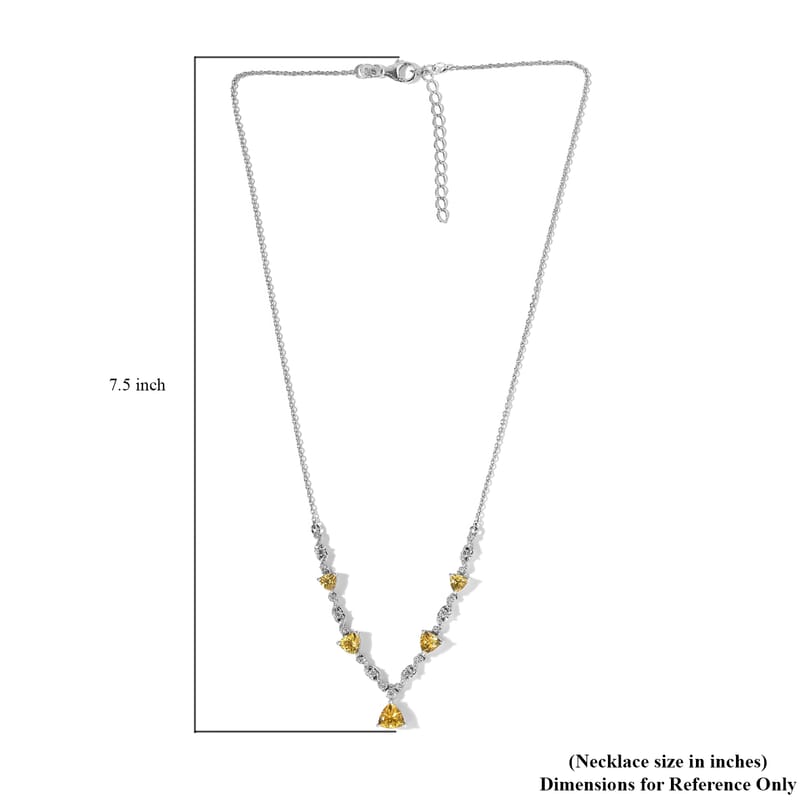 Brazilian Golden Apatite and White Zircon Necklace 18-20 Inches in Platinum Over Sterling Silver 4.15 ctw