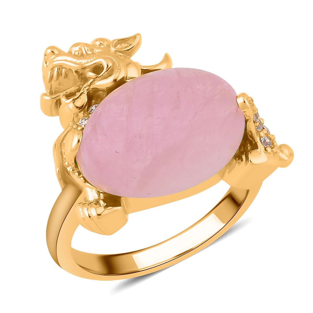 Kunzite and Simulated Diamond Pixiu Ring in Goldtone (Size 10.0) 6.10 ctw