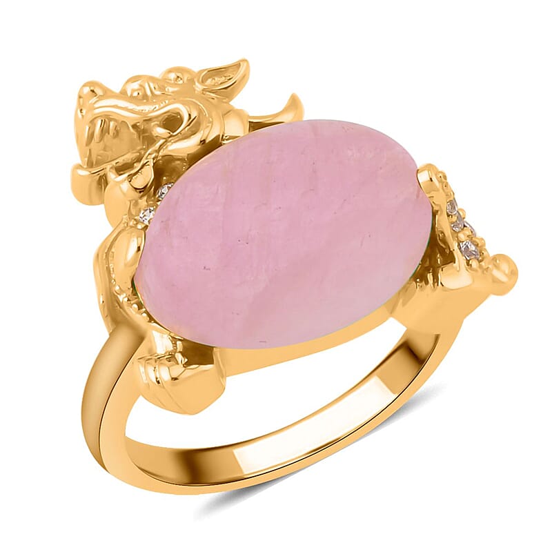Kunzite and Simulated Diamond Pixiu Ring in Goldtone (Size 10.0) 6.10 ctw
