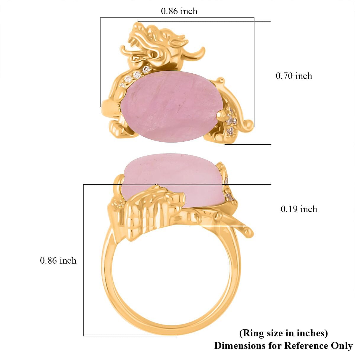 Kunzite and Simulated Diamond Pixiu Ring in Goldtone (Size 10.0) 6.10 ctw