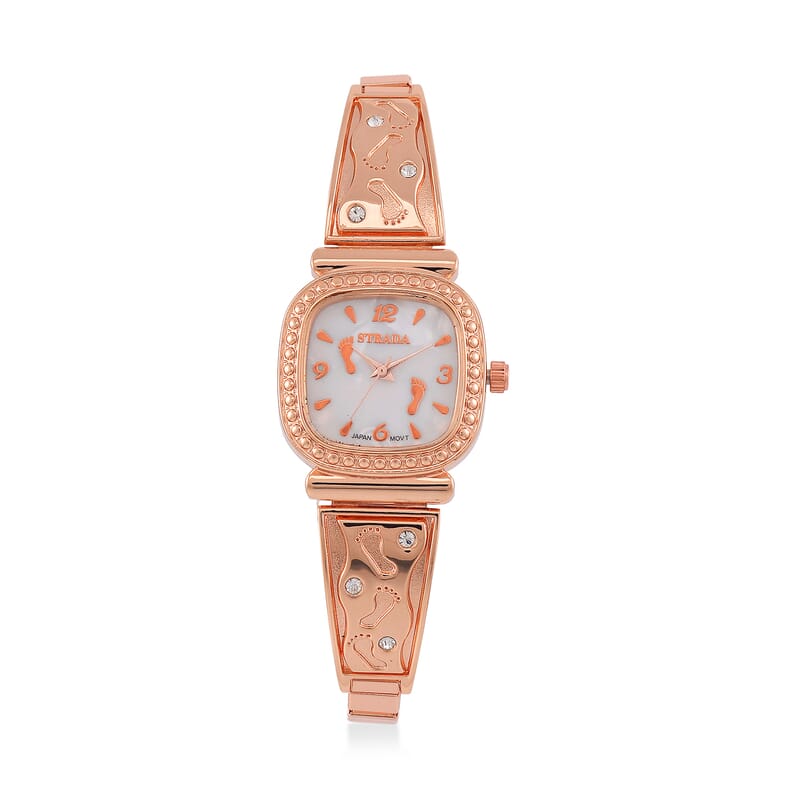 Foot Print in the Sand Strada Japanese Movement Simulated MOP Dial Watch in Rosetone and Stainless Steel