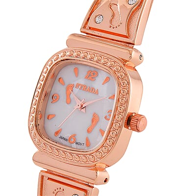 Foot Print in the Sand Strada Japanese Movement Simulated MOP Dial Watch in Rosetone and Stainless Steel