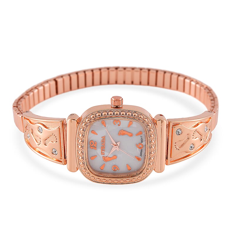 Foot Print in the Sand Strada Japanese Movement Simulated MOP Dial Watch in Rosetone and Stainless Steel