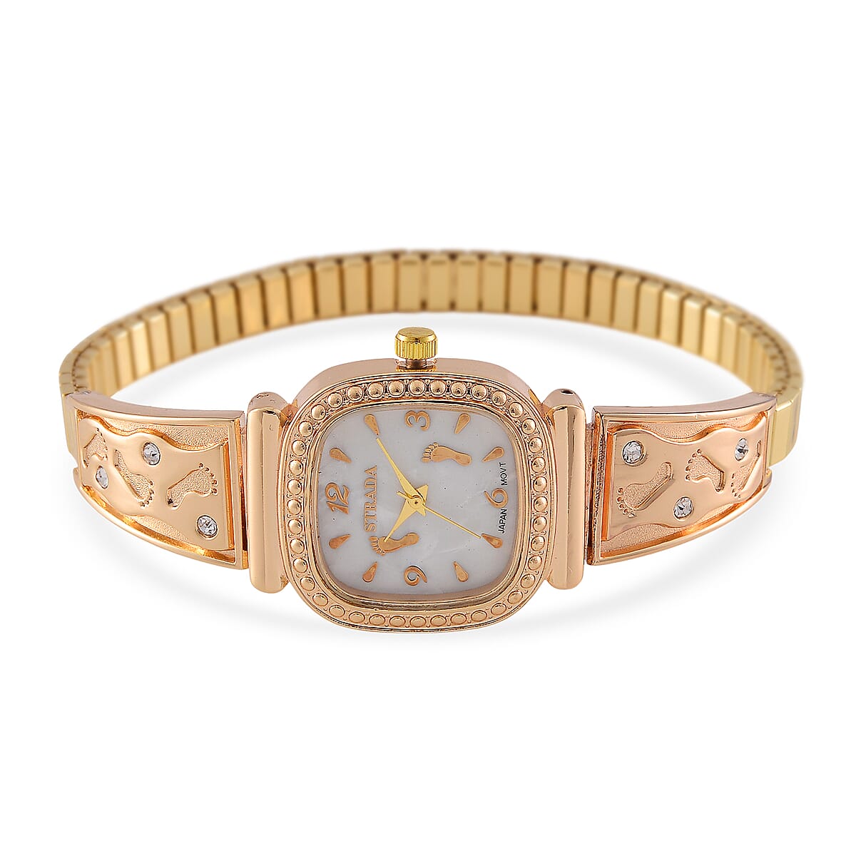 Foot Print in the Sand Strada Japanese Movement Simulated MOP Dial Watch in Goldtone and Stainless Steel image number 3