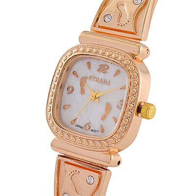 Foot Print in the Sand Strada Japanese Movement Simulated MOP Dial Watch in Goldtone and Stainless Steel