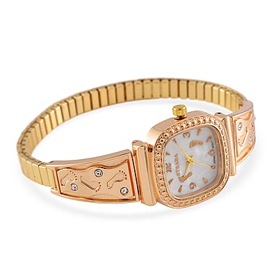 Foot Print in the Sand Strada Japanese Movement Simulated MOP Dial Watch in Goldtone and Stainless Steel