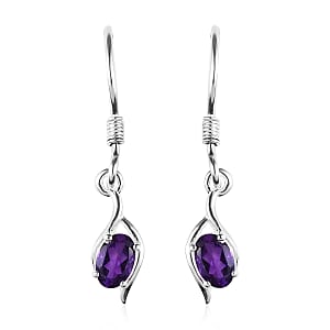 African Amethyst Fish Hook Earrings in Sterling Silver 0.83 ctw