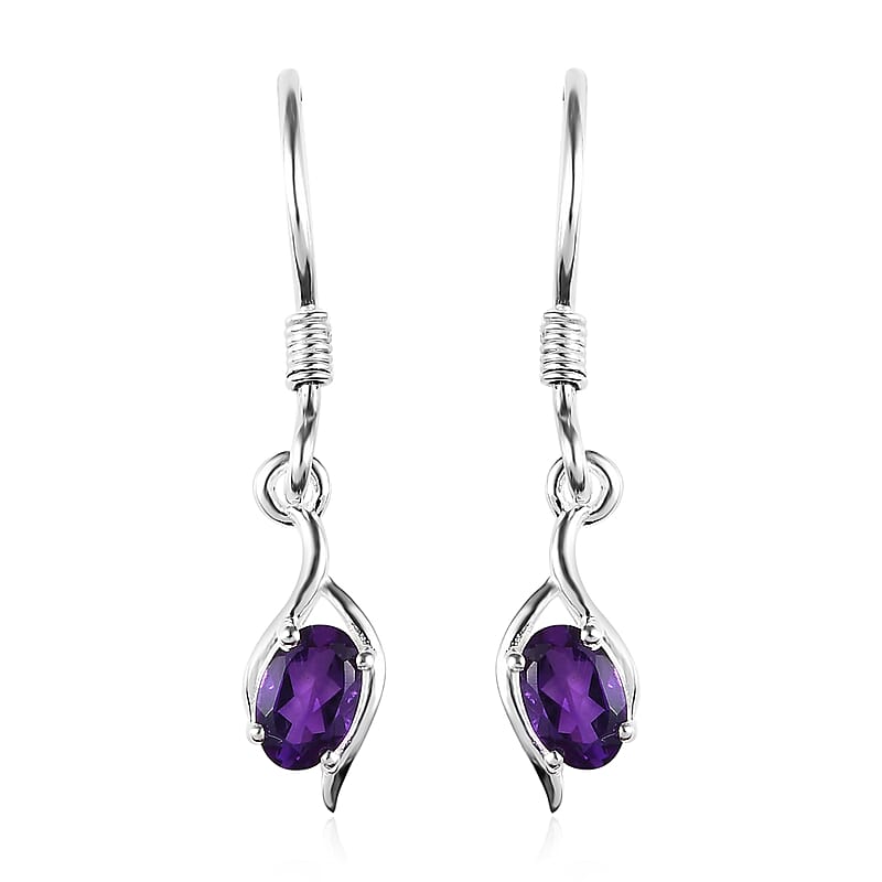 African Amethyst Fish Hook Earrings in Sterling Silver 0.83 ctw