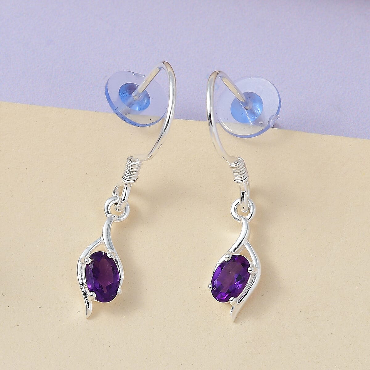 African Amethyst Fish Hook Earrings in Sterling Silver 0.83 ctw image number 1