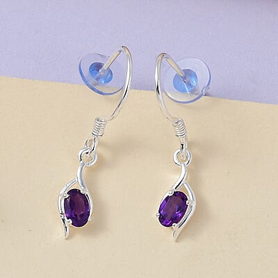 African Amethyst Fish Hook Earrings in Sterling Silver 0.83 ctw