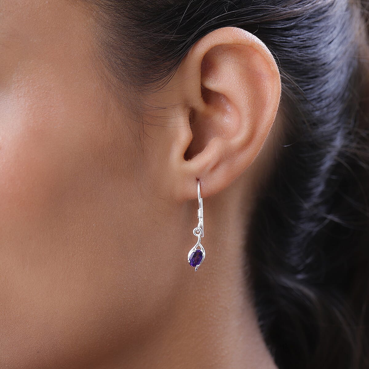 African Amethyst Fish Hook Earrings in Sterling Silver 0.83 ctw image number 2