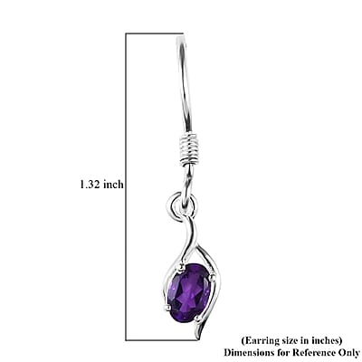 African Amethyst Fish Hook Earrings in Sterling Silver 0.83 ctw