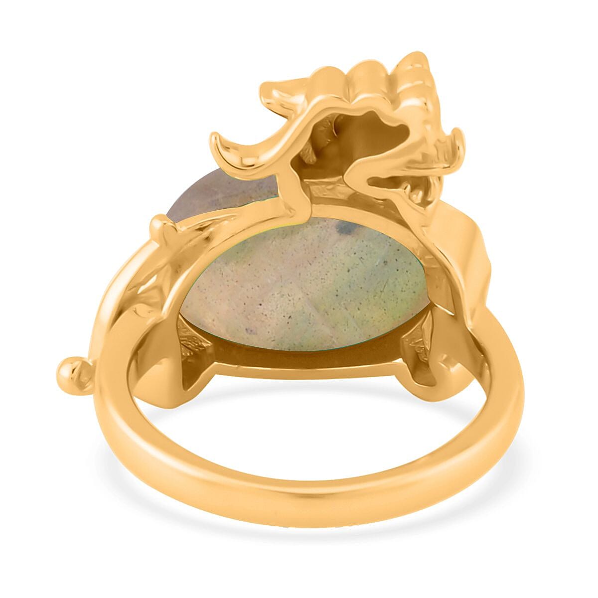 Malagasy Labradorite and Simulated Diamond Pixiu Ring in Goldtone (Size 6.0) 6.10 ctw image number 4