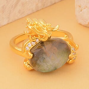 Malagasy Labradorite and Simulated Diamond Pixiu Ring in Goldtone (Size 9.0) 6.10 ctw