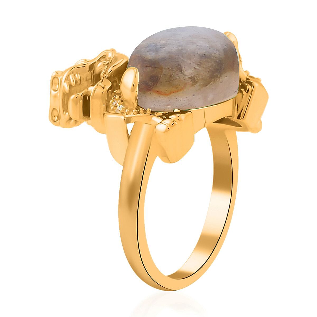 Malagasy Labradorite and Simulated Diamond Pixiu Ring in Goldtone (Size 9.0) 6.10 ctw image number 3
