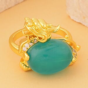 Amazonite and Simulated Diamond Pixiu Ring in Goldtone (Size 10.0) 6.10 ctw