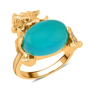 Amazonite and Simulated Diamond Pixiu Ring in Goldtone (Size 7.0) 6.10 ctw