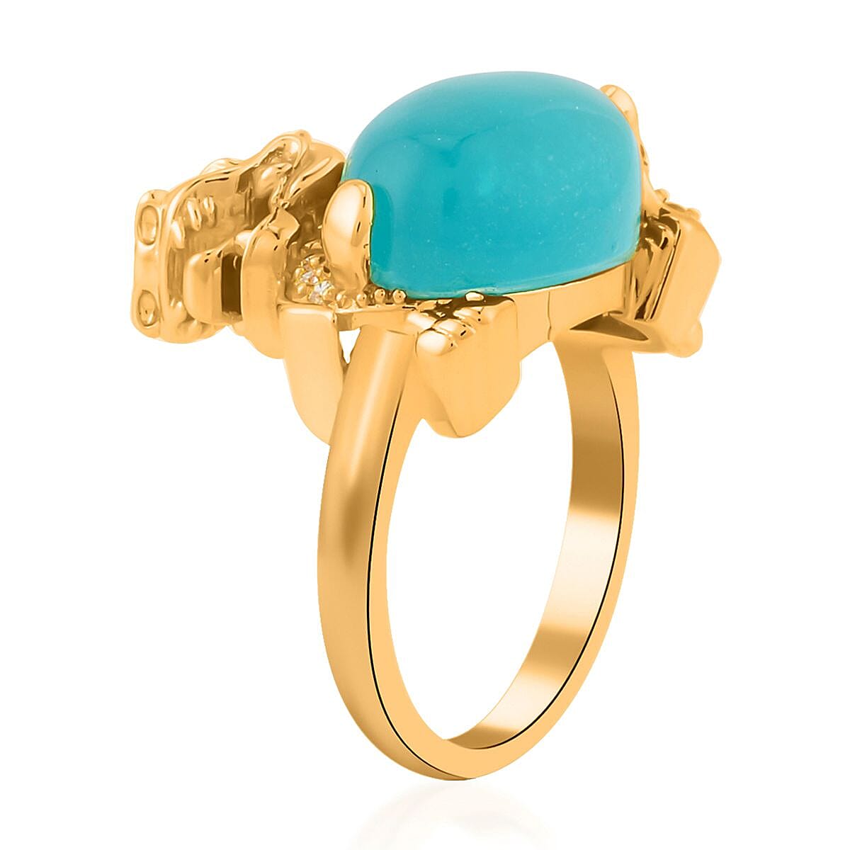 Amazonite and Simulated Diamond Pixiu Ring in Goldtone (Size 7.0) 6.10 ctw image number 2