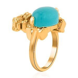 Amazonite and Simulated Diamond Pixiu Ring in Goldtone (Size 7.0) 6.10 ctw