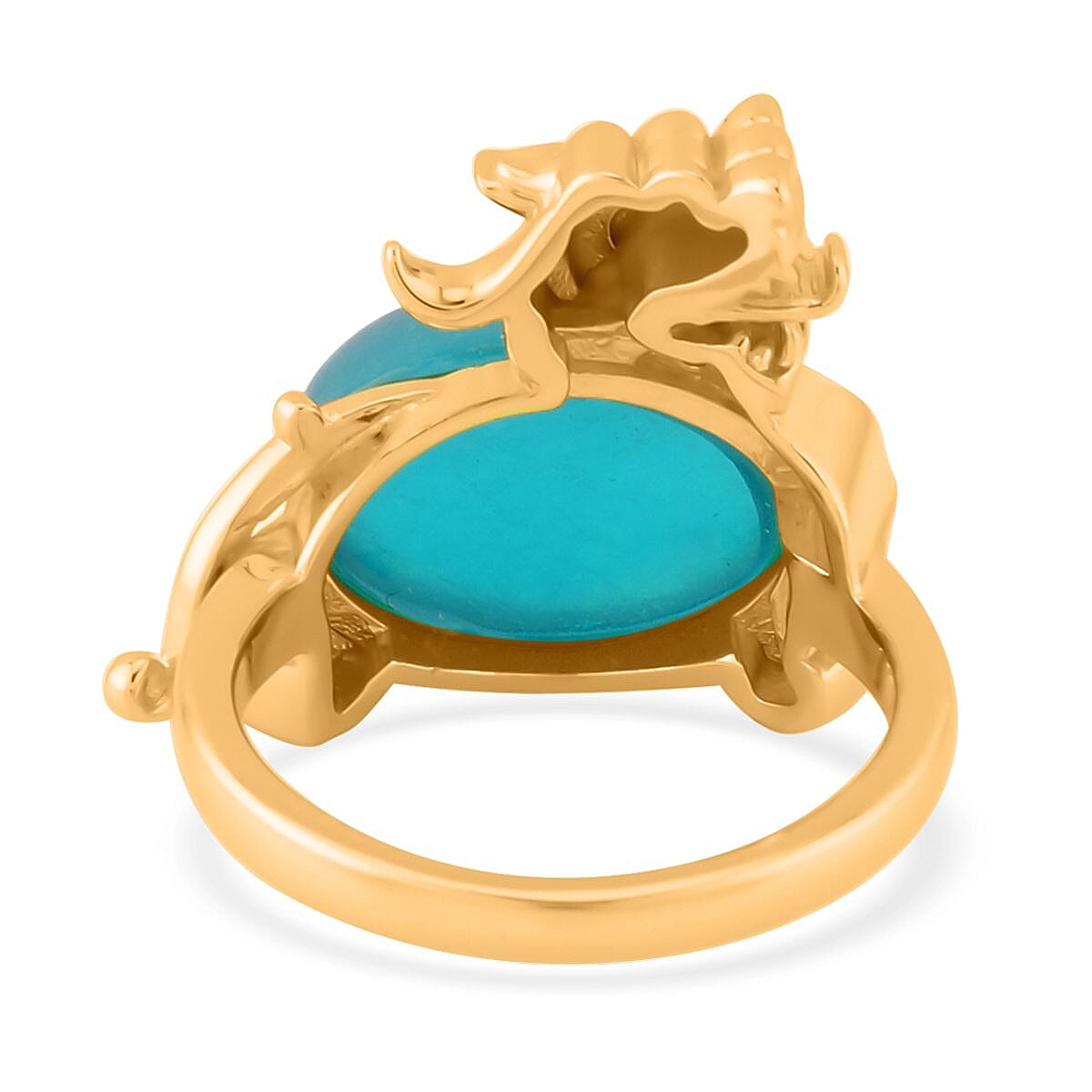 Amazonite and Simulated Diamond Pixiu Ring in Goldtone (Size 7.0) 6.10 ctw image number 3