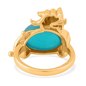 Amazonite and Simulated Diamond Pixiu Ring in Goldtone (Size 7.0) 6.10 ctw