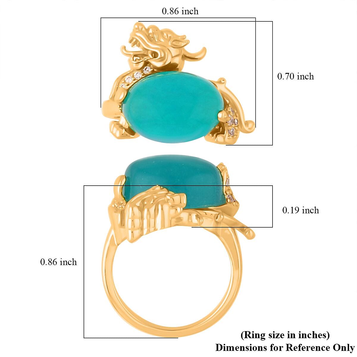 Amazonite and Simulated Diamond Pixiu Ring in Goldtone (Size 7.0) 6.10 ctw image number 4