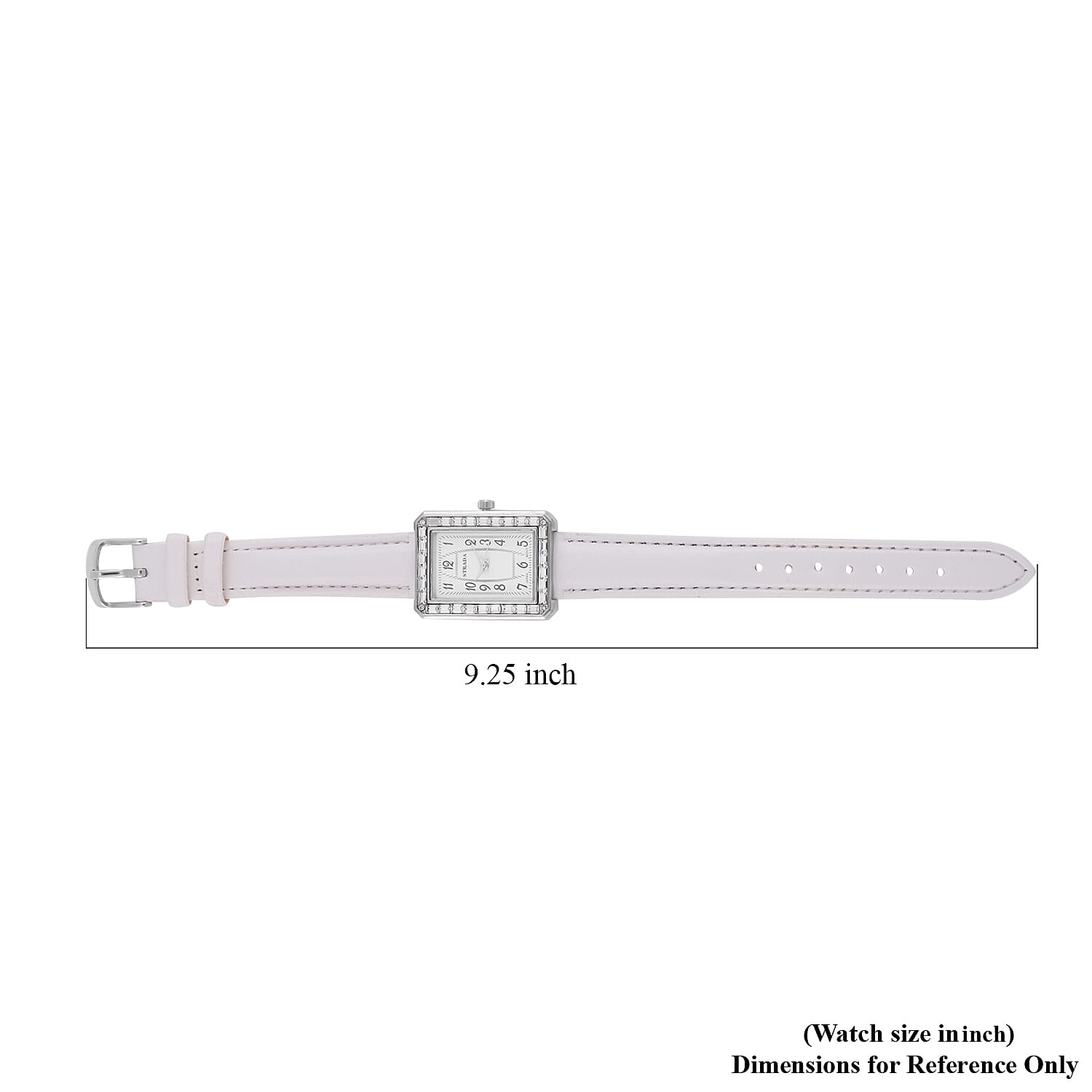 Strada Japanese Movement White Austrian Crystal Watch in Silvertone with White Faux Leather Strap (6.25-7.75 Inches) (25.4x33mm)